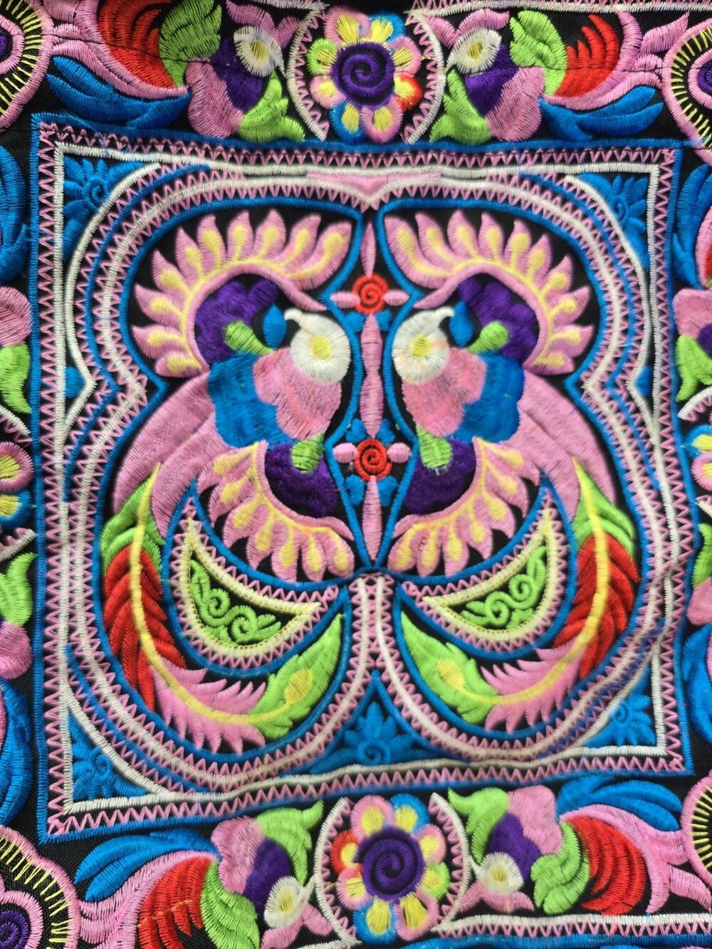 Hmong Embroidered Tote Bag Boho Tribal Ethnic Peacock Shoulder Handbag Thai